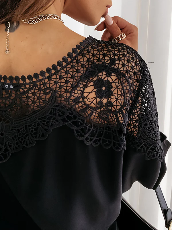 Long Sleeves Loose Solid Color Split-Joint Round-Neck Blouses&Shirts Tops - Image 5