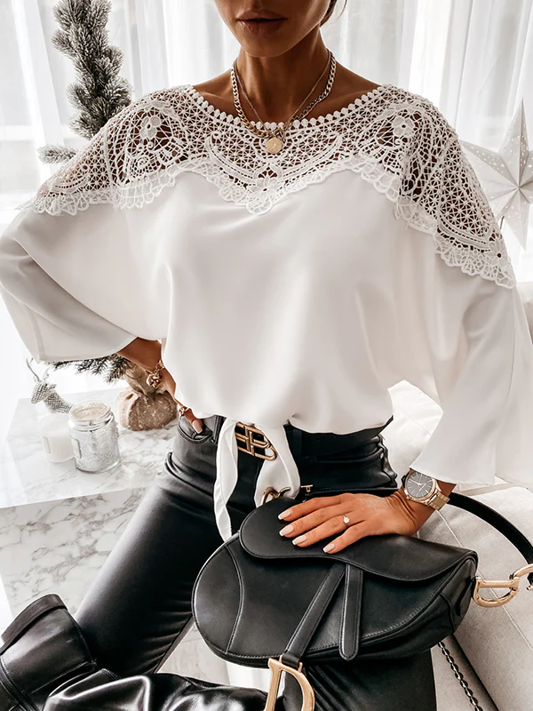Long Sleeves Loose Solid Color Split-Joint Round-Neck Blouses&Shirts Tops - Image 6