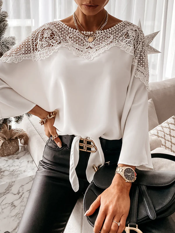 Long Sleeves Loose Solid Color Split-Joint Round-Neck Blouses&Shirts Tops - Image 7
