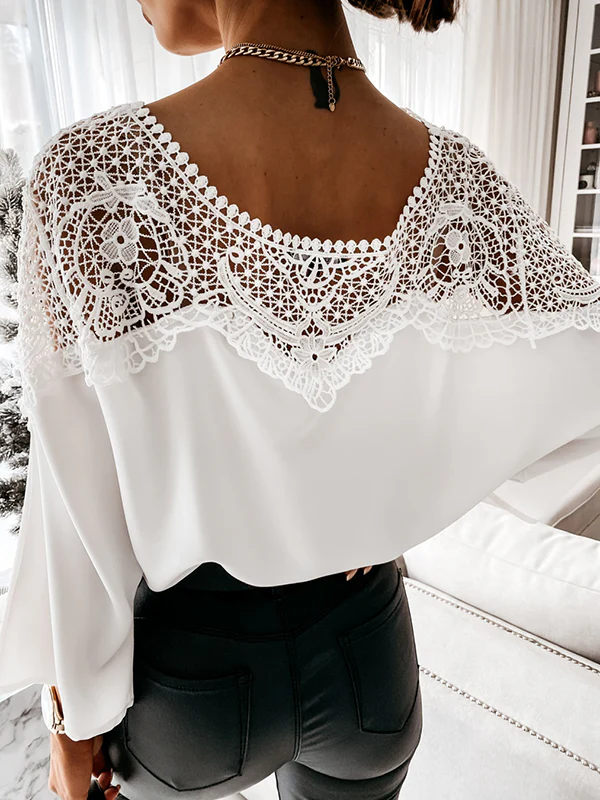 Long Sleeves Loose Solid Color Split-Joint Round-Neck Blouses&Shirts Tops - Image 9