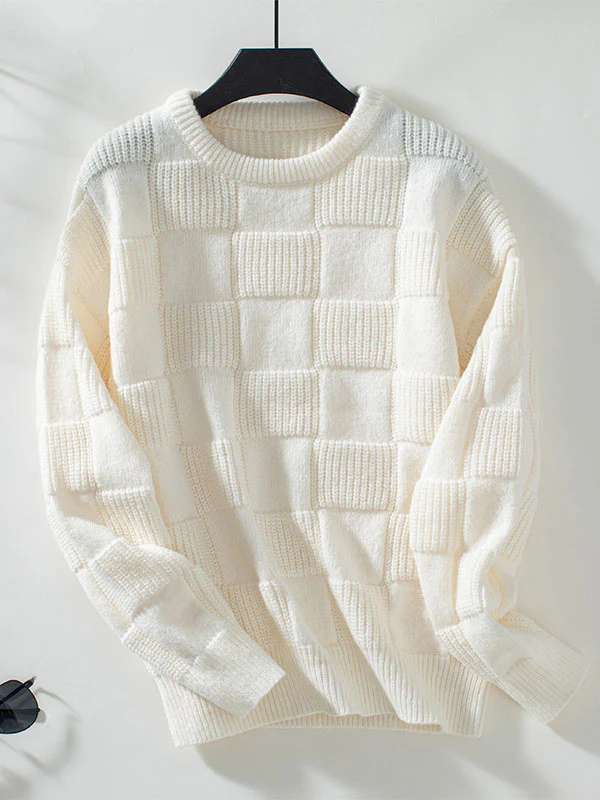 Long Sleeves Loose Solid Color Split-Joint Round-Neck Pullovers Sweater Tops - Image 10