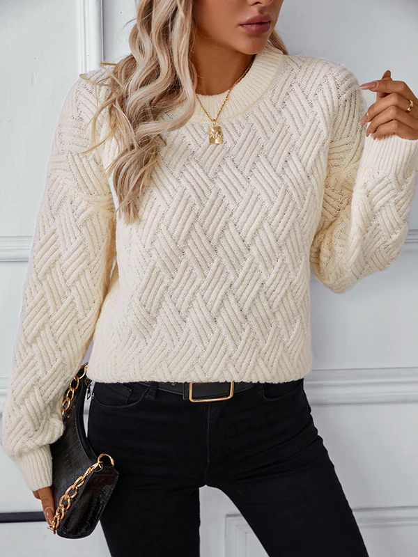 Long Sleeves Loose Solid Color Split-Joint Round-Neck Pullovers Sweater Tops - Image 4