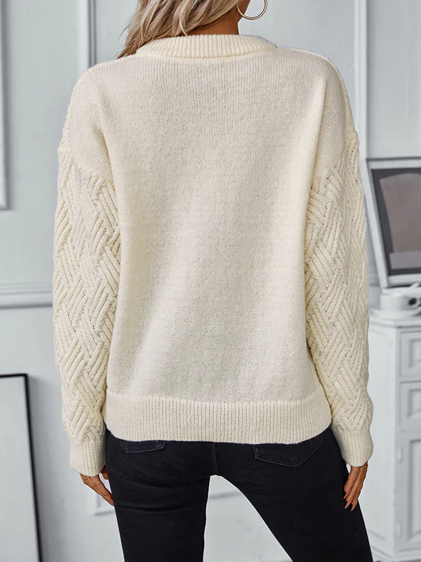 Long Sleeves Loose Solid Color Split-Joint Round-Neck Pullovers Sweater Tops - Image 6