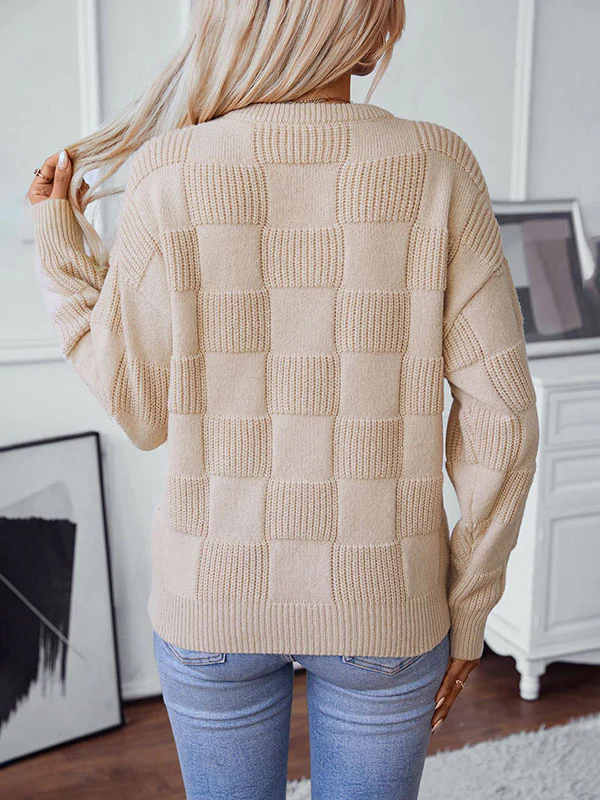 Long Sleeves Loose Solid Color Split-Joint Round-Neck Pullovers Sweater Tops - Image 6