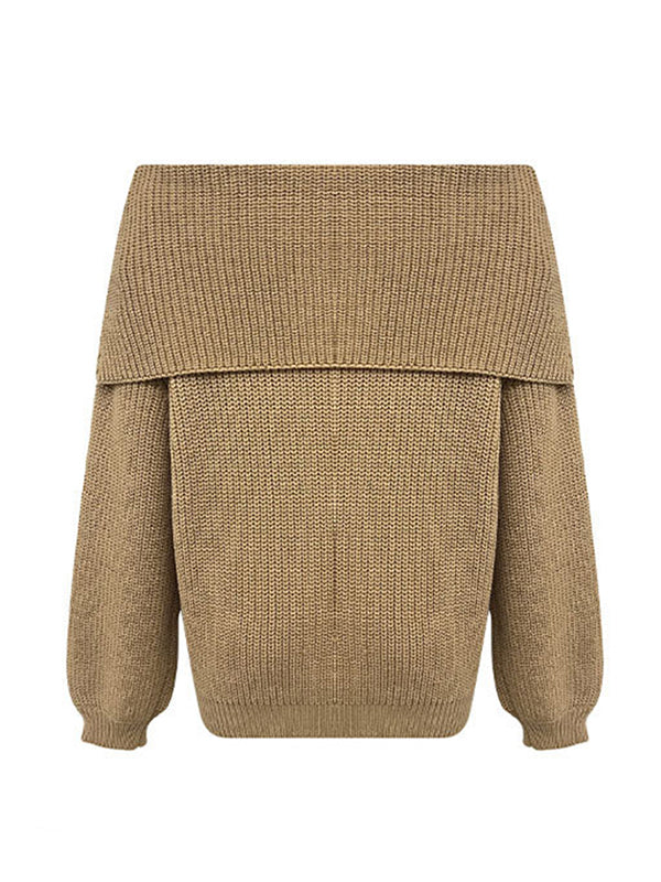 Long Sleeves Loose Solid Color Split-Joint Round-Neck Sweater Tops - Image 14