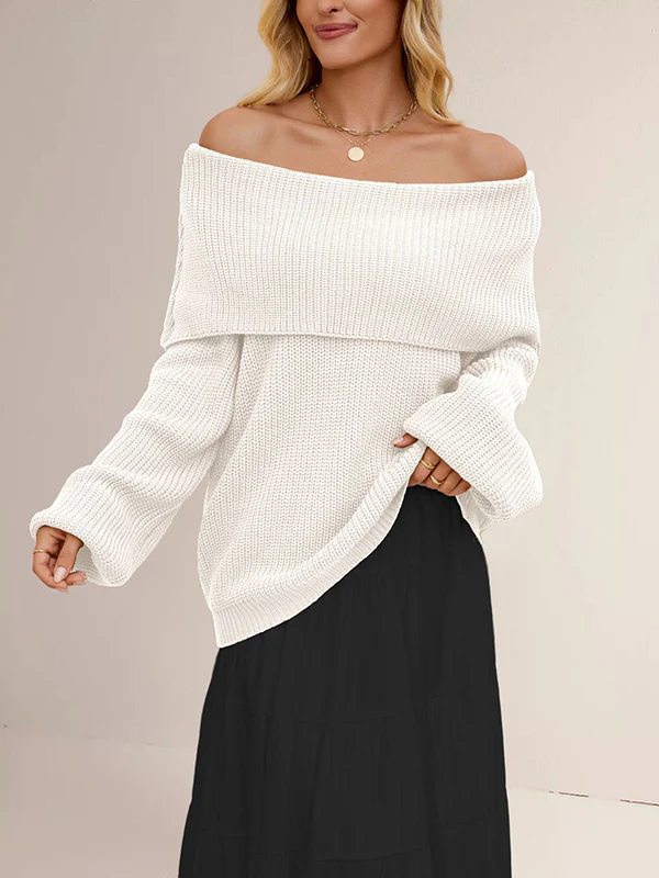 Long Sleeves Loose Solid Color Split-Joint Round-Neck Sweater Tops - Image 2