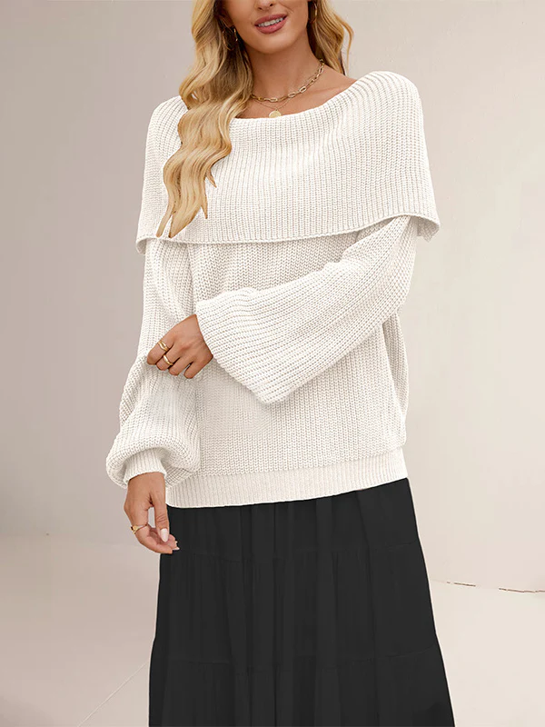 Long Sleeves Loose Solid Color Split-Joint Round-Neck Sweater Tops - Image 3