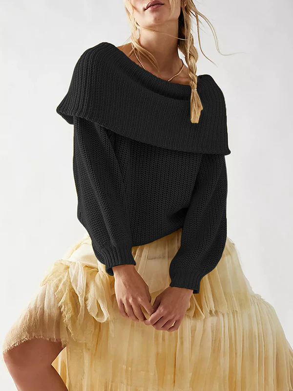 Long Sleeves Loose Solid Color Split-Joint Round-Neck Sweater Tops - Image 4