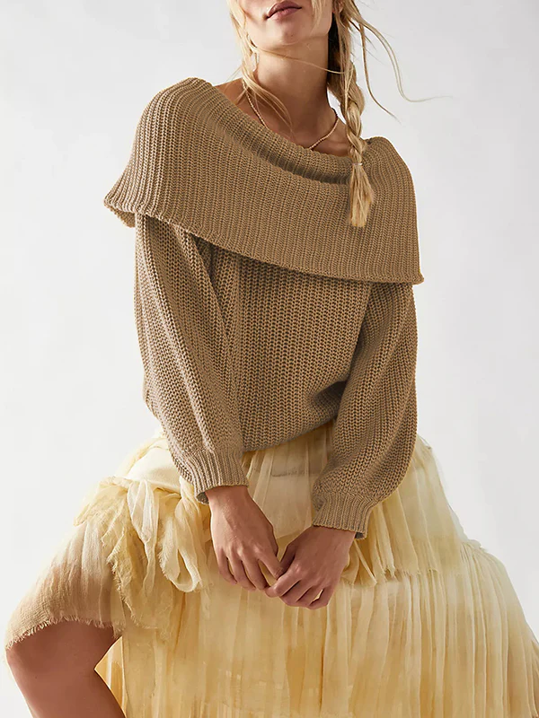 Long Sleeves Loose Solid Color Split-Joint Round-Neck Sweater Tops - Image 5