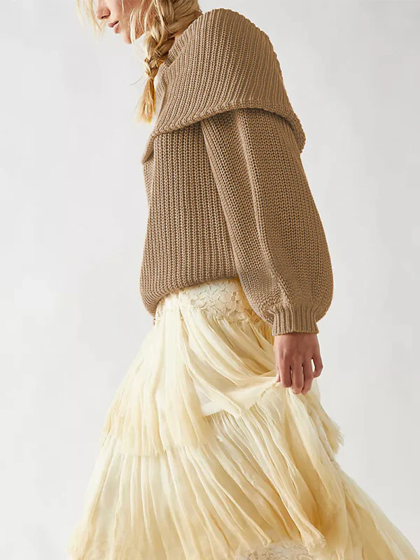 Long Sleeves Loose Solid Color Split-Joint Round-Neck Sweater Tops - Image 6