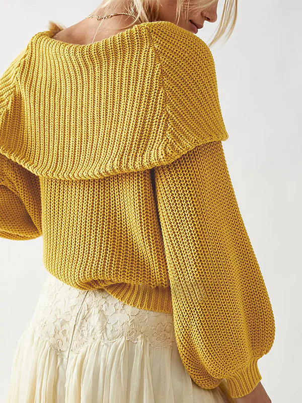 Long Sleeves Loose Solid Color Split-Joint Round-Neck Sweater Tops - Image 9