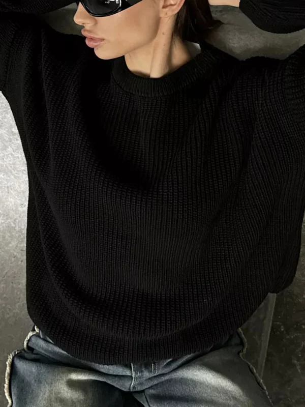 Long Sleeves Loose Solid Color Split-Joint Round-Neck Sweater Tops - Image 22