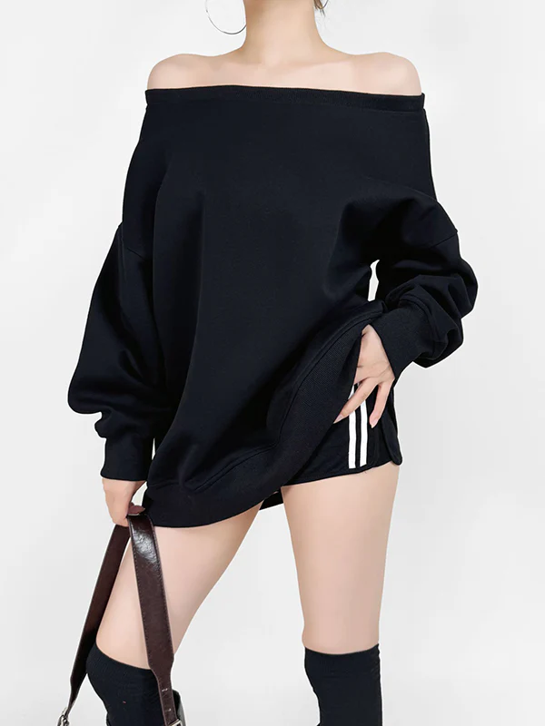 Long Sleeves Loose Solid Color Split-Joint Round-Neck Sweatshirt Tops - Image 10
