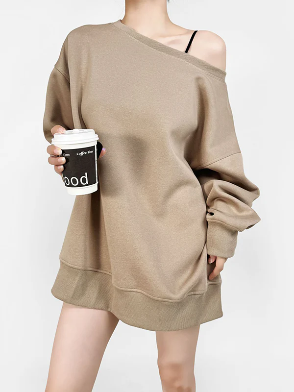 Long Sleeves Loose Solid Color Split-Joint Round-Neck Sweatshirt Tops - Image 12
