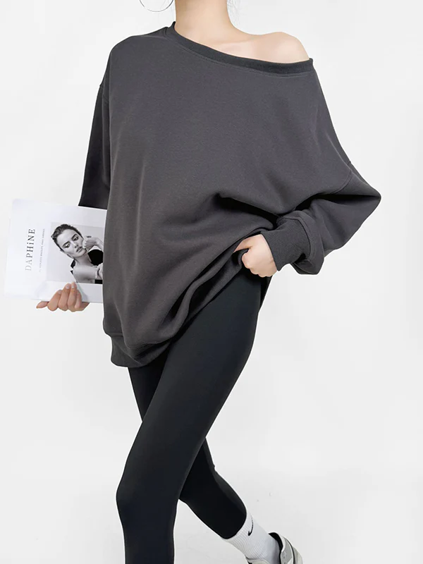 Long Sleeves Loose Solid Color Split-Joint Round-Neck Sweatshirt Tops - Image 13