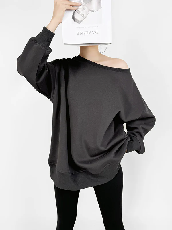 Long Sleeves Loose Solid Color Split-Joint Round-Neck Sweatshirt Tops - Image 14