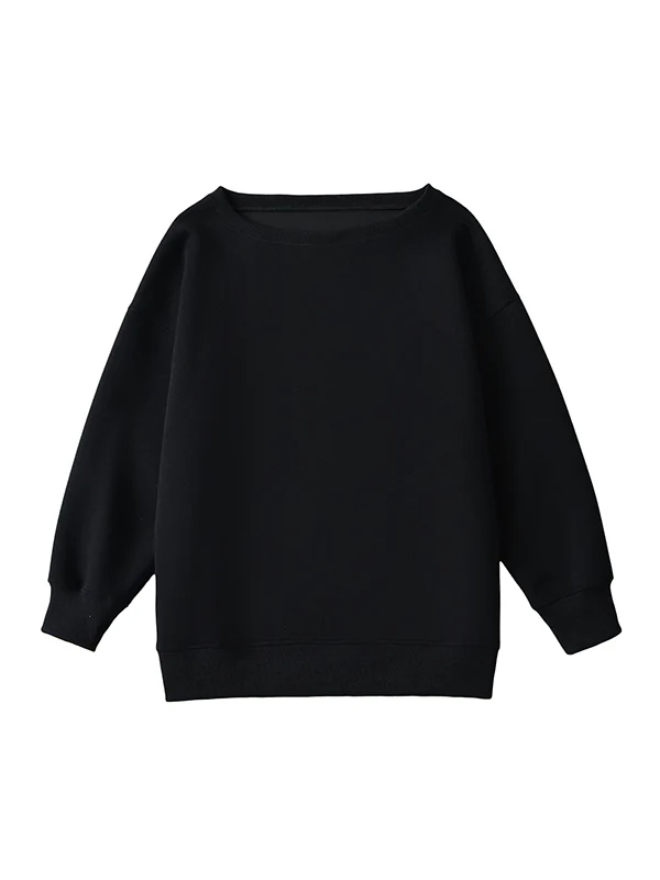 Long Sleeves Loose Solid Color Split-Joint Round-Neck Sweatshirt Tops - Image 17
