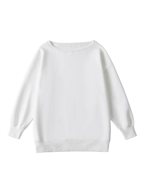 Long Sleeves Loose Solid Color Split-Joint Round-Neck Sweatshirt Tops - Image 18