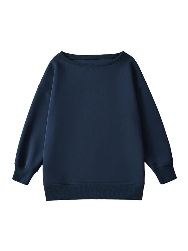 Long Sleeves Loose Solid Color Split-Joint Round-Neck Sweatshirt Tops - Image 19