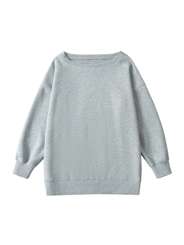 Long Sleeves Loose Solid Color Split-Joint Round-Neck Sweatshirt Tops - Image 20