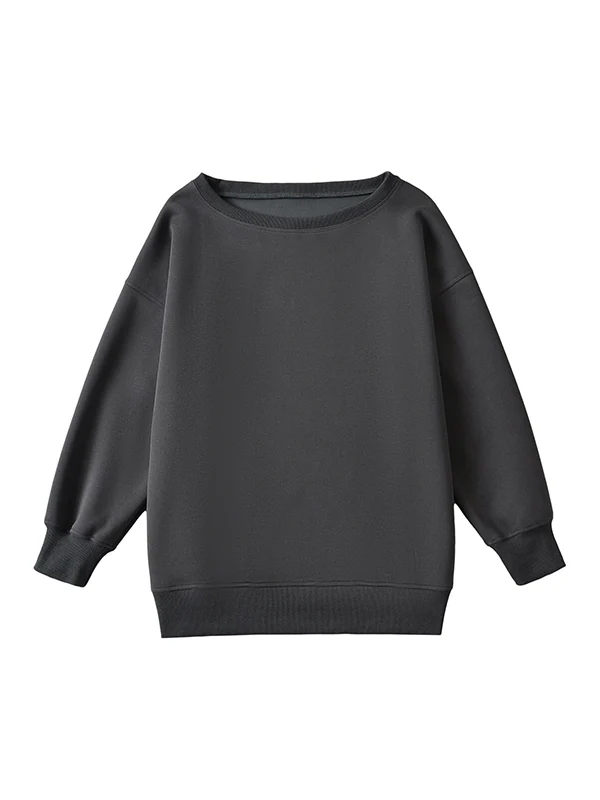 Long Sleeves Loose Solid Color Split-Joint Round-Neck Sweatshirt Tops - Image 21