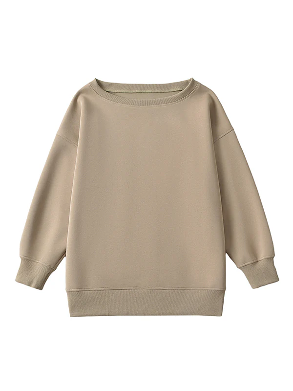 Long Sleeves Loose Solid Color Split-Joint Round-Neck Sweatshirt Tops - Image 22