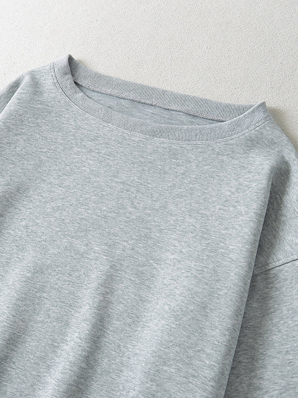Long Sleeves Loose Solid Color Split-Joint Round-Neck Sweatshirt Tops - Image 25