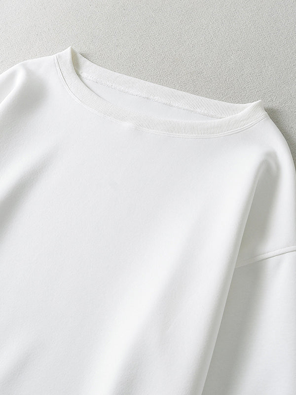 Long Sleeves Loose Solid Color Split-Joint Round-Neck Sweatshirt Tops - Image 26