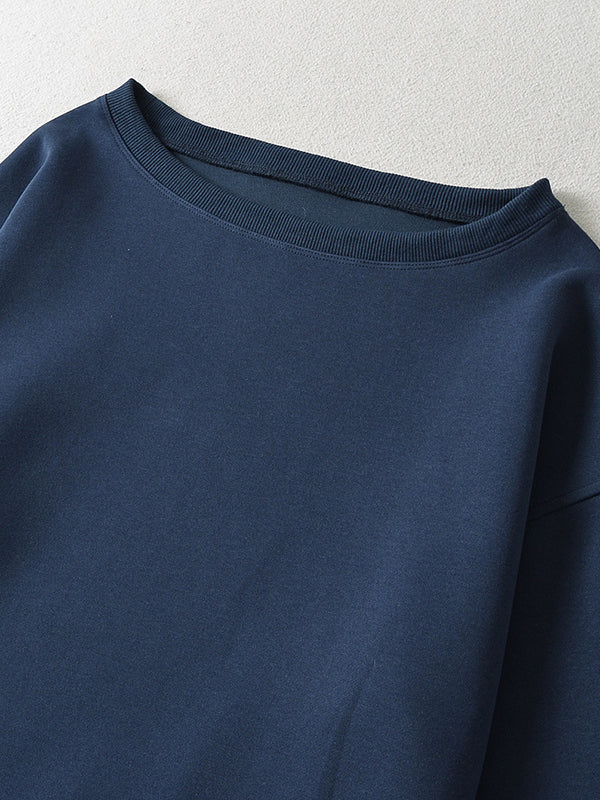 Long Sleeves Loose Solid Color Split-Joint Round-Neck Sweatshirt Tops - Image 28
