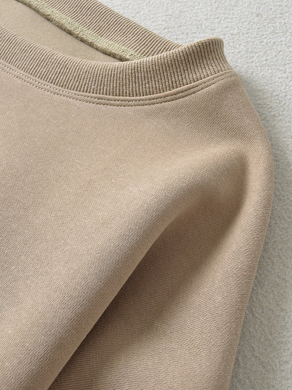 Long Sleeves Loose Solid Color Split-Joint Round-Neck Sweatshirt Tops - Image 30