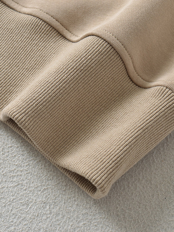 Long Sleeves Loose Solid Color Split-Joint Round-Neck Sweatshirt Tops - Image 32