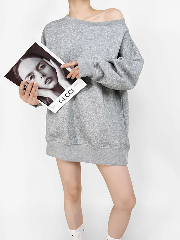 Long Sleeves Loose Solid Color Split-Joint Round-Neck Sweatshirt Tops - Image 6