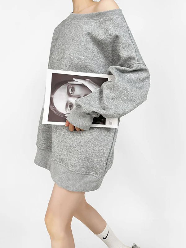Long Sleeves Loose Solid Color Split-Joint Round-Neck Sweatshirt Tops - Image 7