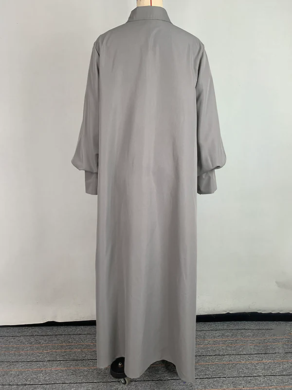 Long Sleeves Loose Solid Color Split-Joint Split-Side Lapel Maxi Dresses Shirt Dress - Image 14