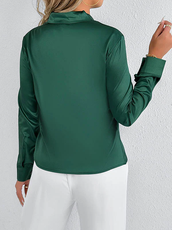 Long Sleeves Loose Solid Color Split-Joint Streamer Scarf Collar Blouses&Shirts Tops - Image 12