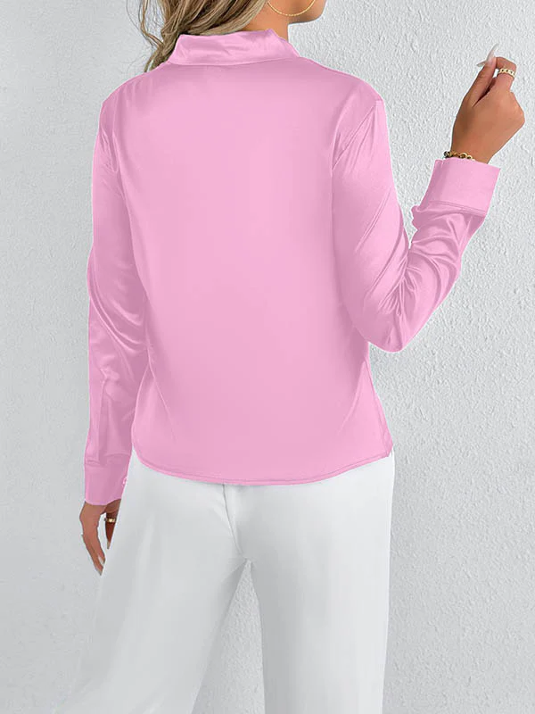 Long Sleeves Loose Solid Color Split-Joint Streamer Scarf Collar Blouses&Shirts Tops - Image 17