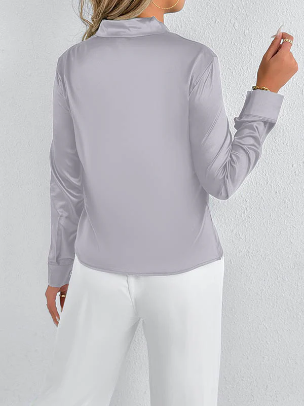 Long Sleeves Loose Solid Color Split-Joint Streamer Scarf Collar Blouses&Shirts Tops - Image 27