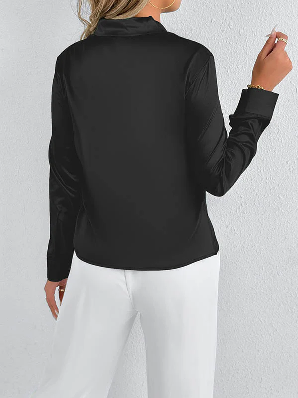 Long Sleeves Loose Solid Color Split-Joint Streamer Scarf Collar Blouses&Shirts Tops - Image 31