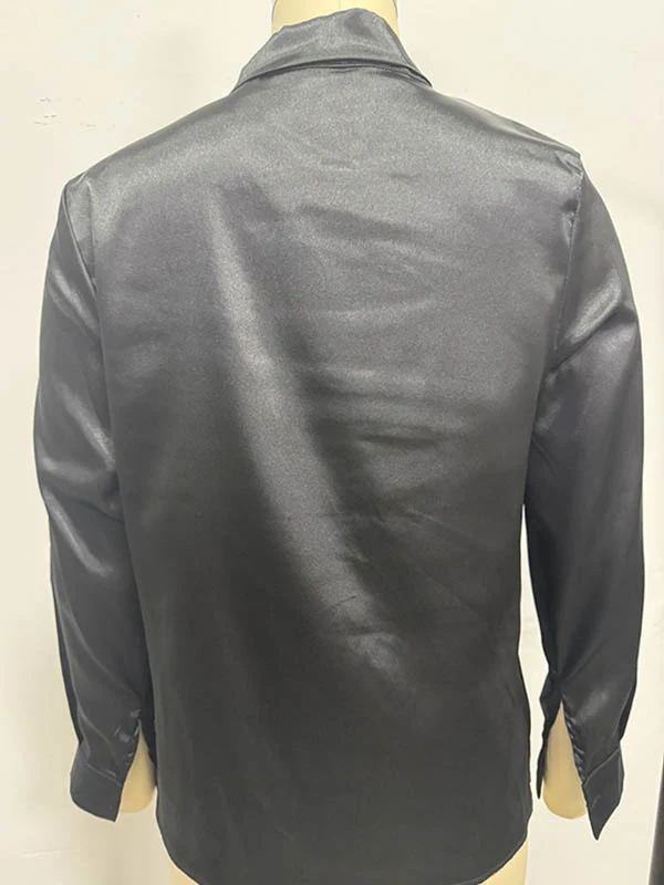 Long Sleeves Loose Solid Color Split-Joint Streamer Scarf Collar Blouses&Shirts Tops - Image 33