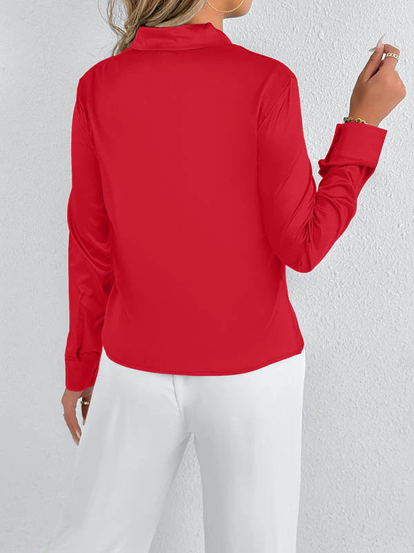 Long Sleeves Loose Solid Color Split-Joint Streamer Scarf Collar Blouses&Shirts Tops - Image 7