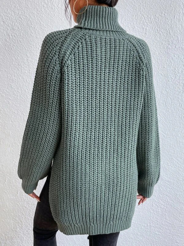 Long Sleeves Loose Solid Color Split-Side High Neck Pullovers Sweater Tops - Image 20