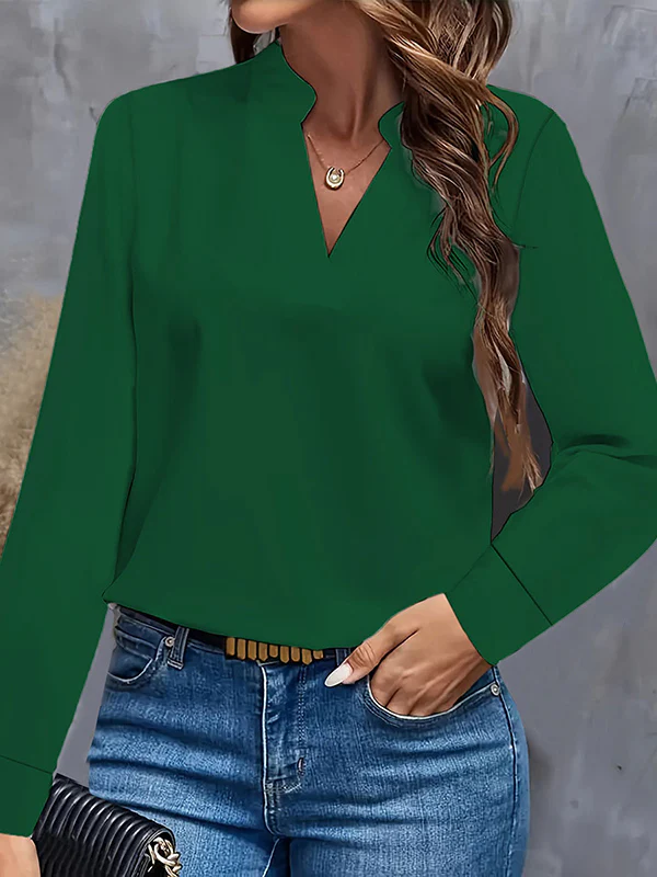 Long Sleeves Loose Solid Color Stand Collar Blouses&Shirts Tops - Image 2