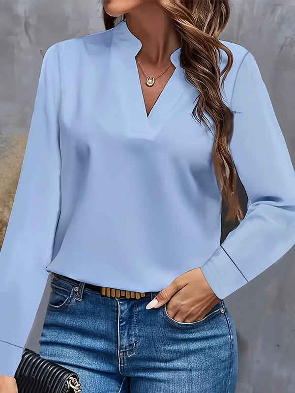 Long Sleeves Loose Solid Color Stand Collar Blouses&Shirts Tops - Image 3