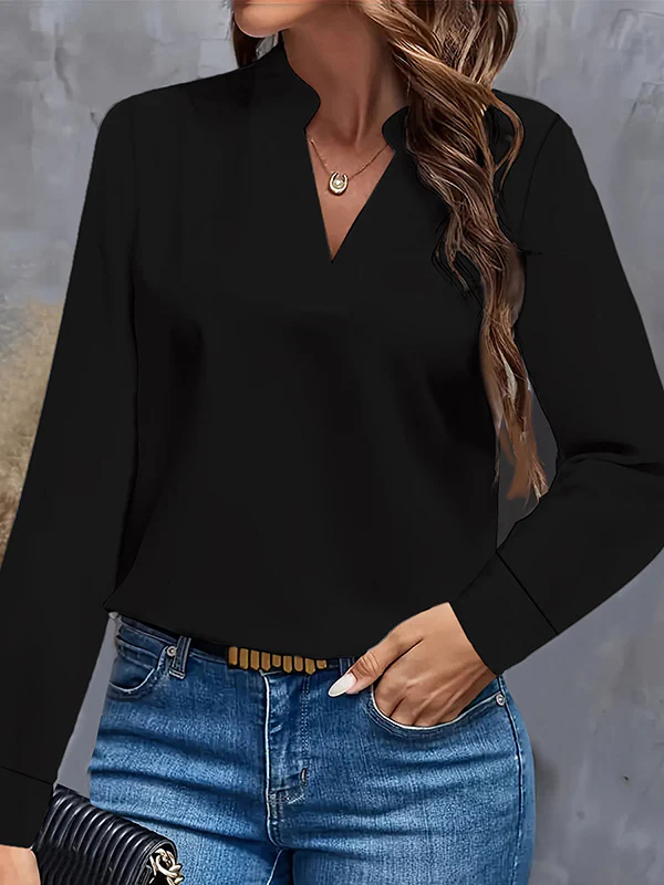 Long Sleeves Loose Solid Color Stand Collar Blouses&Shirts Tops - Image 4