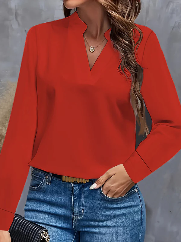Long Sleeves Loose Solid Color Stand Collar Blouses&Shirts Tops - Image 5