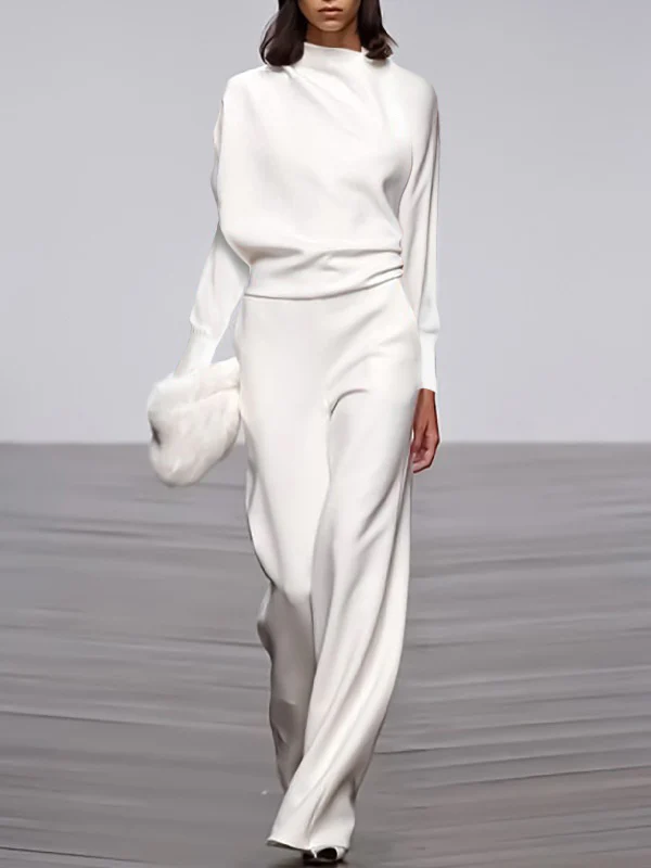 Long Sleeves Loose Solid Color Stand Collar T-Shirts Tops - Image 4