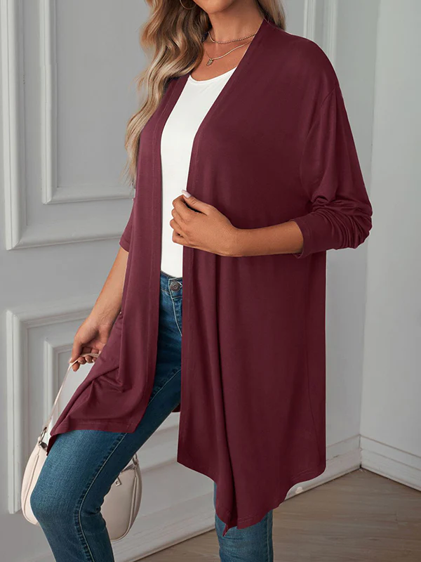 Long Sleeves Loose Solid Color Statement Collar Outerwear - Image 10