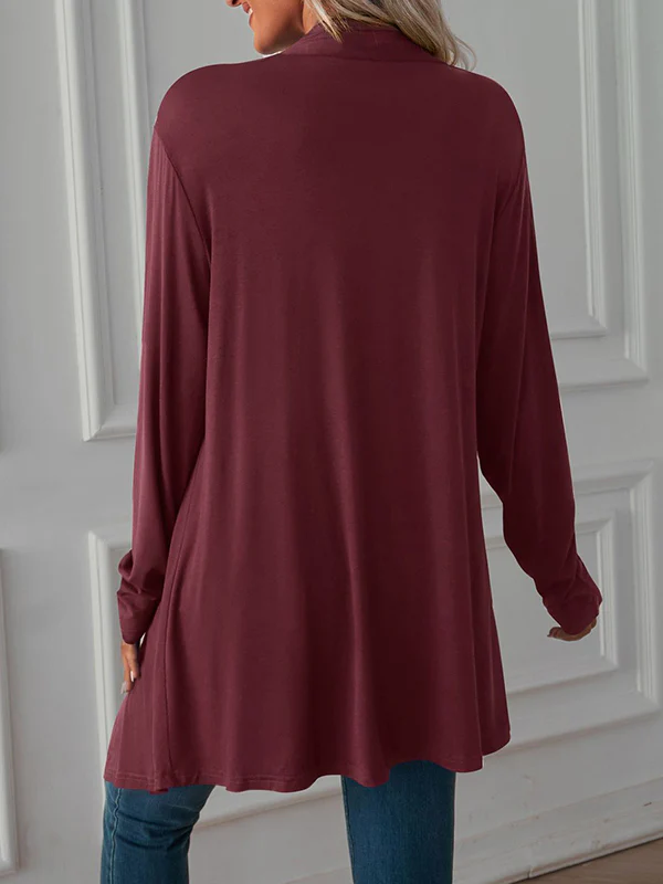 Long Sleeves Loose Solid Color Statement Collar Outerwear - Image 11