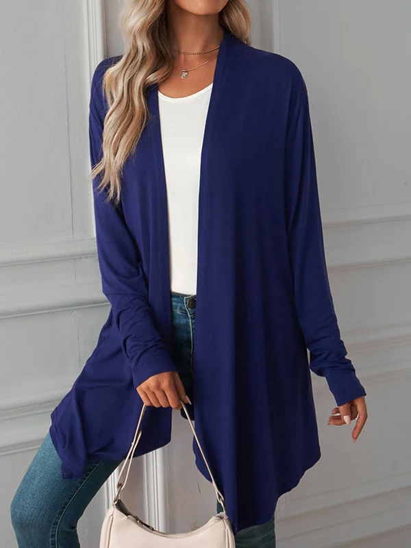 Long Sleeves Loose Solid Color Statement Collar Outerwear - Image 12