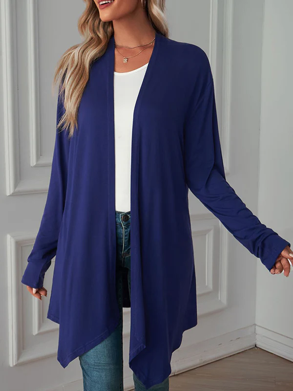 Long Sleeves Loose Solid Color Statement Collar Outerwear - Image 14